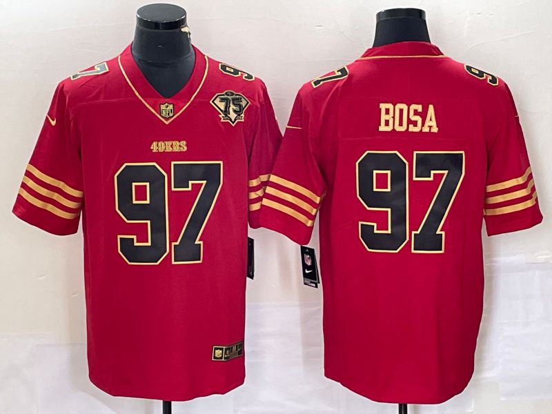 Men San Francisco 49ers #97 Bosa Red Gold 75th Nike Vapor Limited NFL Jersey